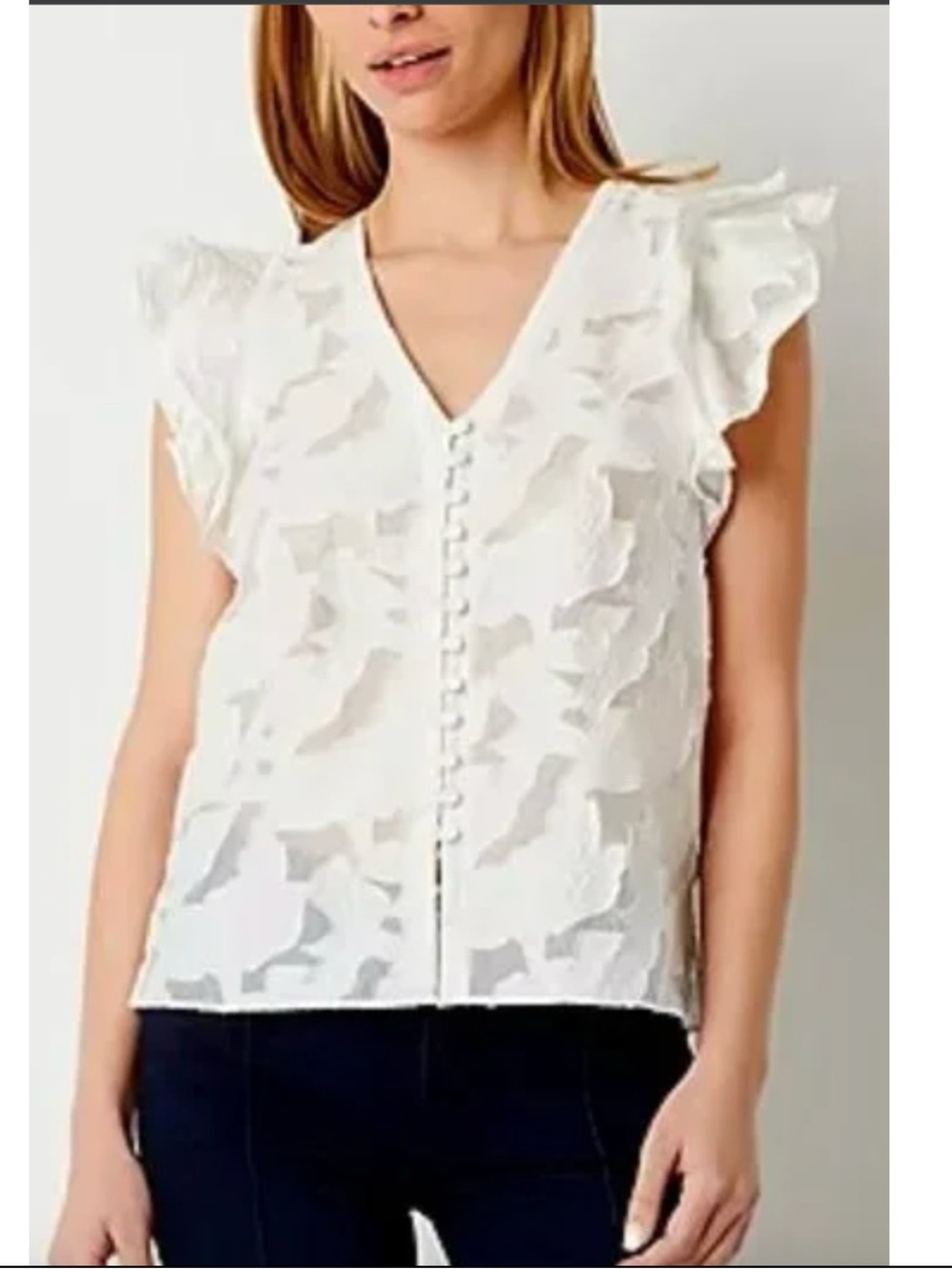Ryegrass Women’s semi-sheer white floral burnout blouse Size Small
